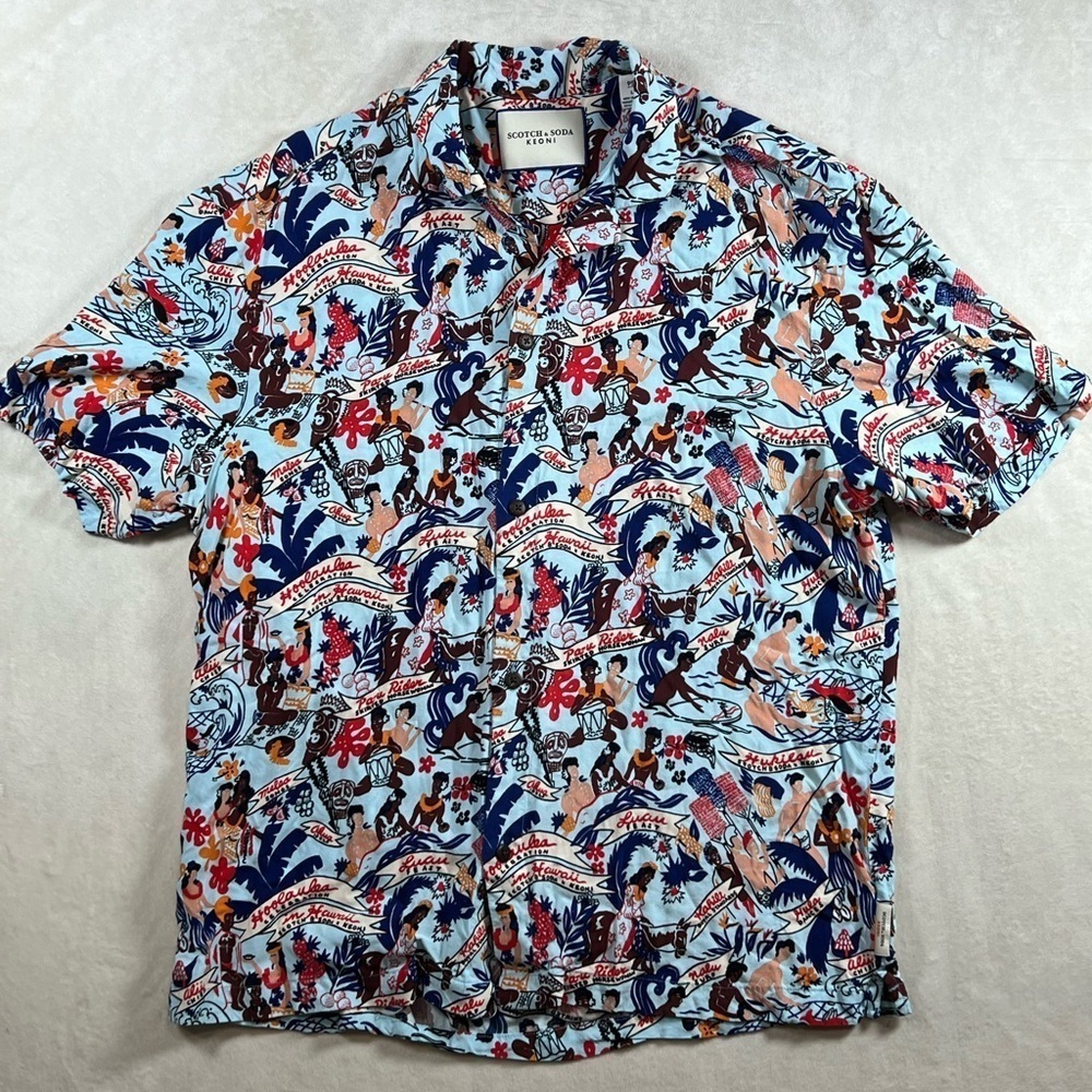 Scotch & Soda KEONI All Over Print Hawaii Tiki Short Sleeve Button Front Shirt